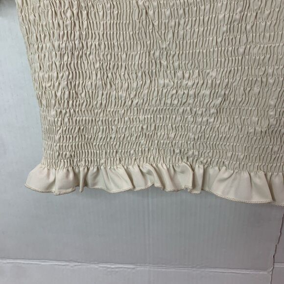 Lyaner Womens Size M White Puff Sleeve Square Neck Ruffle Smocked Crop Top Shirt - Picture 4 of 5